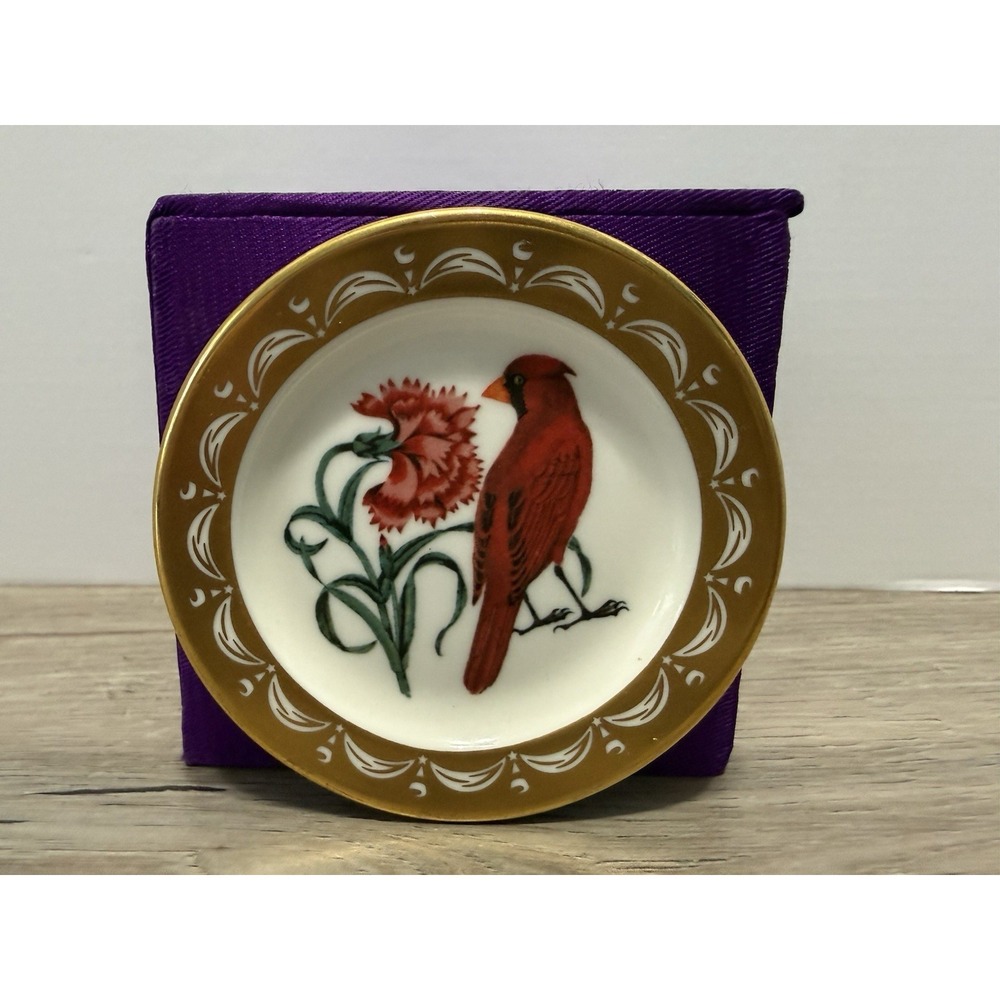 State Birds Flowers Franklin MINI Plate Ohio Cardinal Scarlet Carnation 3"